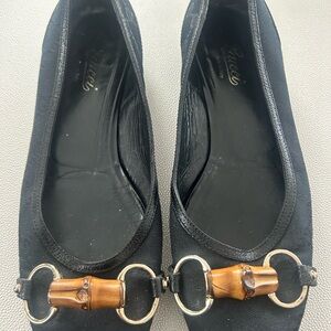 Gucci Black Flats with Bamboo Accent
